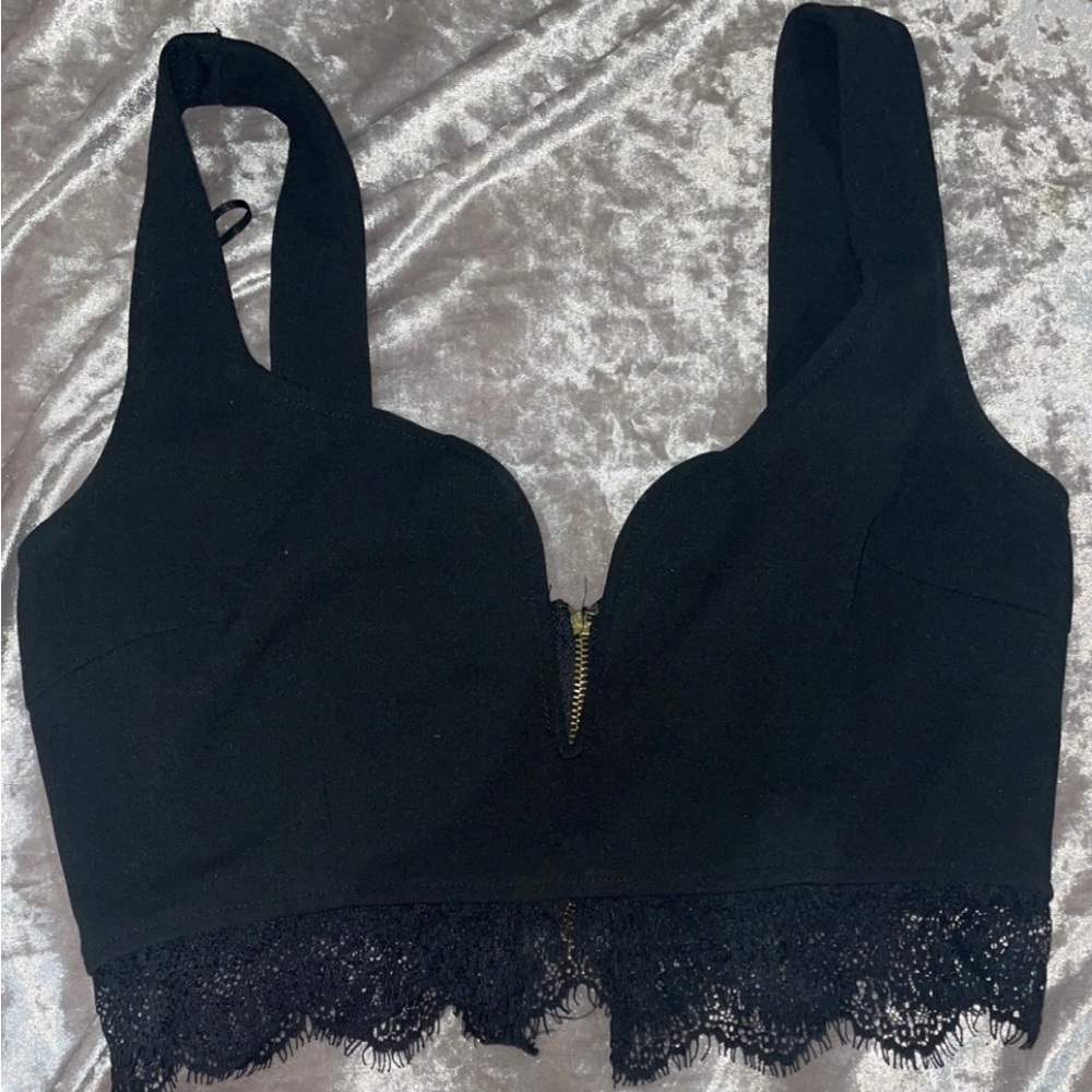 Misguided | Black Lace Cropped Tank Top